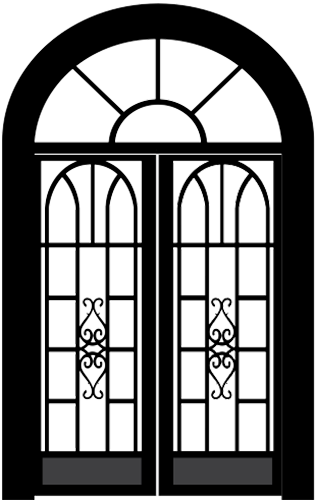 Tiffany W/scroll & 8in Kickplate — line drawing
